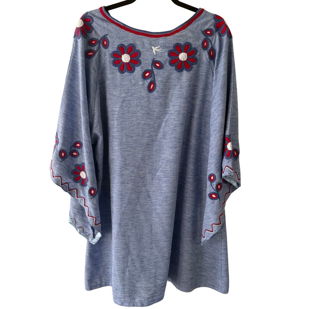 Mi Golondrina Blue and Red Floral Embroidered Long Sleeve Mini Dress Size XL - Picture 2 of 9